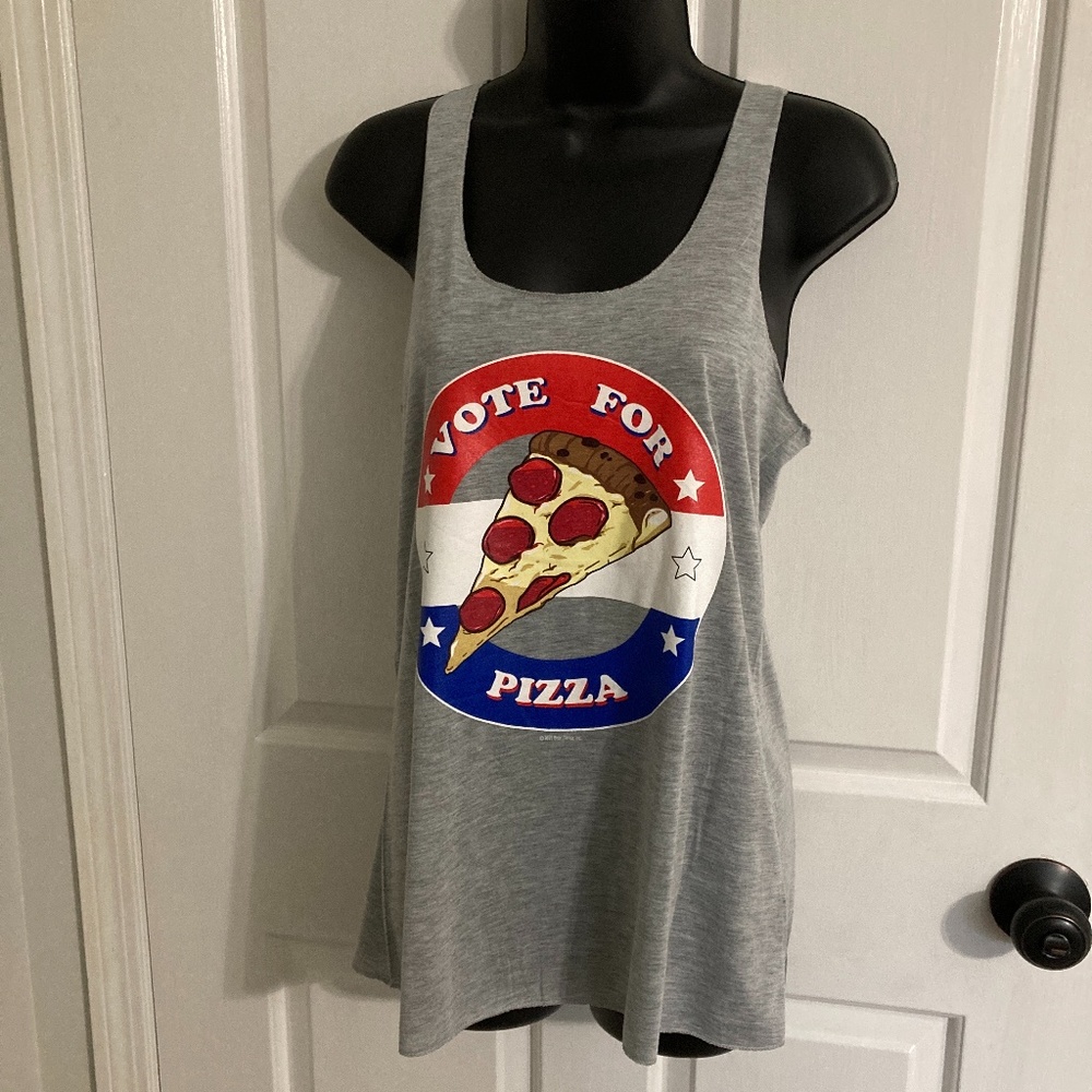 “Vote for Pizza” Bear Dance Women’s Tank Size M, Gray-Brand new!